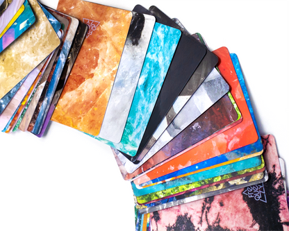 Collection of variously designed cards on a white background