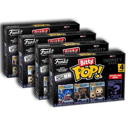 Funko Bitty Pop! packaging with Marvel Infinity Saga theme on a white background